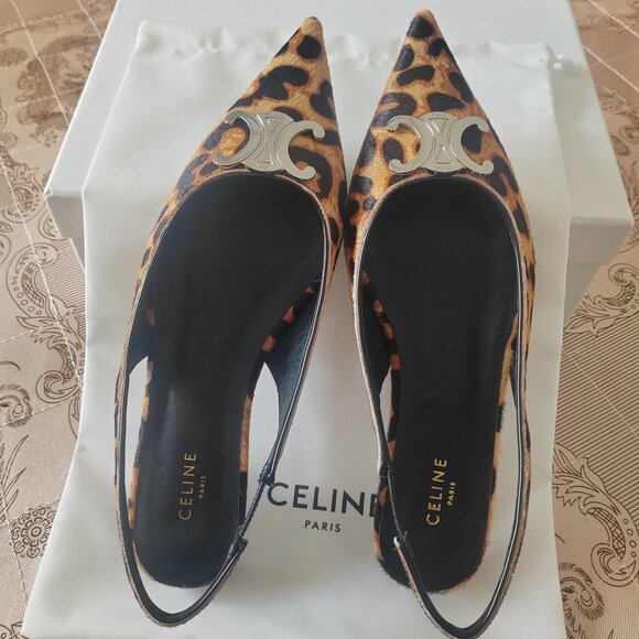 CELINE ALMA TRIOMPHE FLAT SLINGBACK in LEOPARD PRINTED HAIRY CALFSKIN - Picture 1 of 9